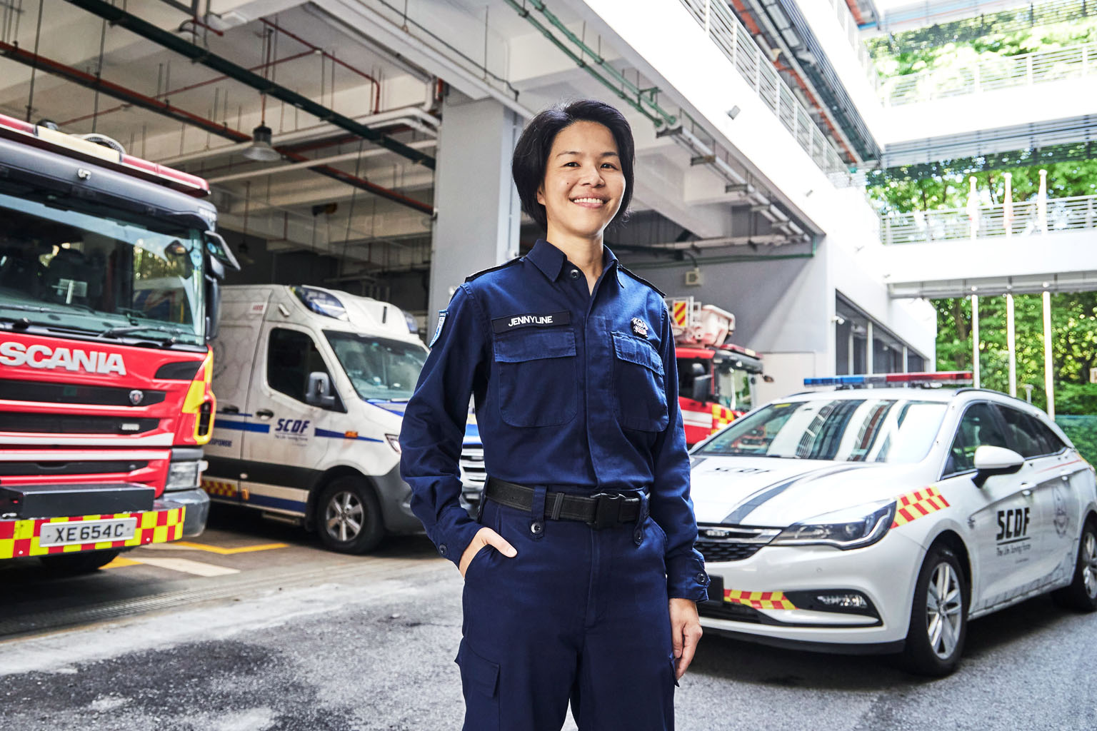 scdf female commander ltc jennyline fan, sentosa fire station commander